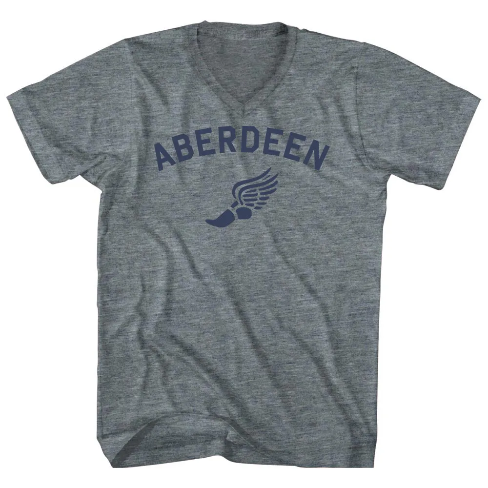 Aberdeen Running Track Winged Foot Tri-Blend V-neck Womens Junior Cut T-shirt