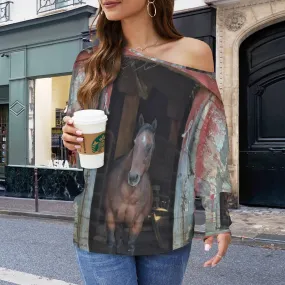 Batwing Long Sleeve Sweater Horse in Red Barn