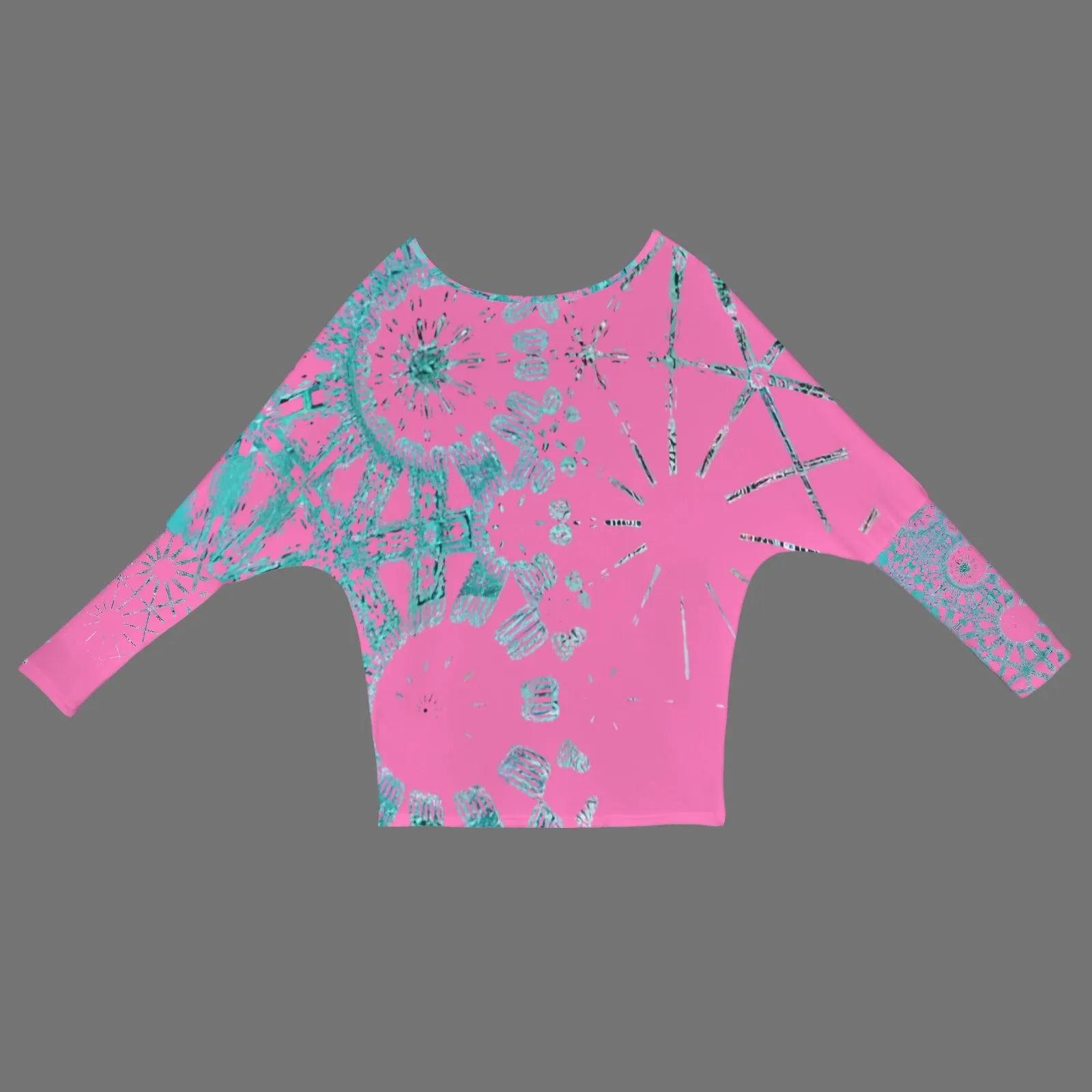 Batwing Long Sleeve Sweater Pink and Turquoise Graphic