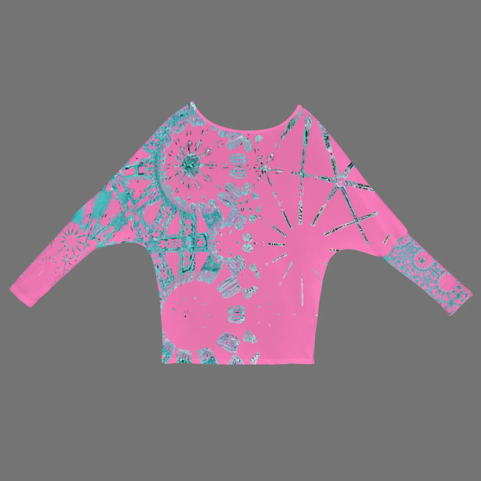 Batwing Long Sleeve Sweater Pink and Turquoise Graphic