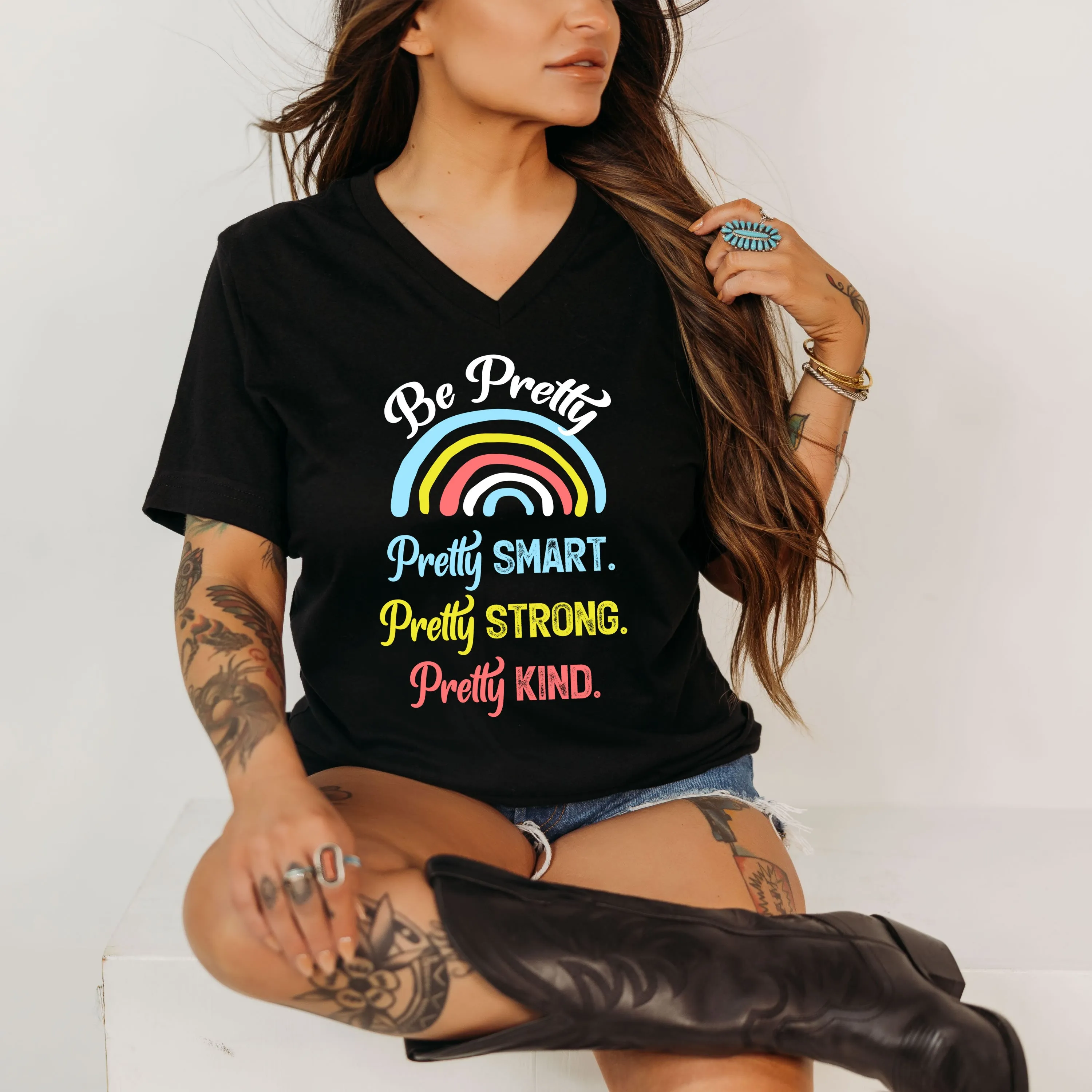 Be Pretty School Counselor Psychology Shirt | Girl Power Psychologist Gift | Unisex Jersey V-neck T-shirt