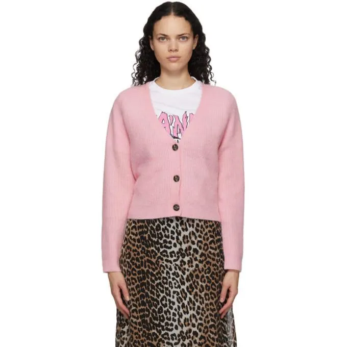 GANNI Pink Wool and Alpaca Cardigan