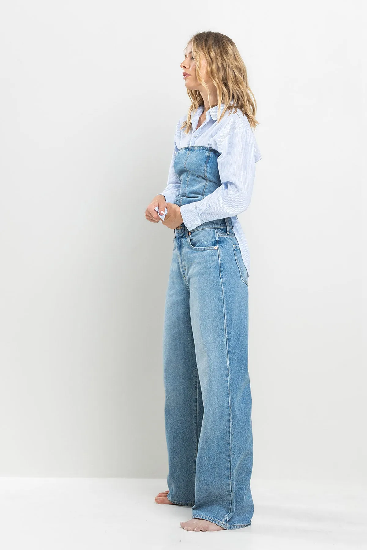 HIGH RISE WIDE LEG JEANS IN MEDIUM LIGHT  / SP-P11744-ML