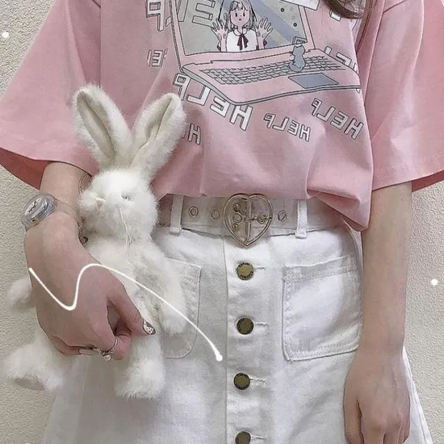 Kawaii "HELP" T-Shirt With Computer Print