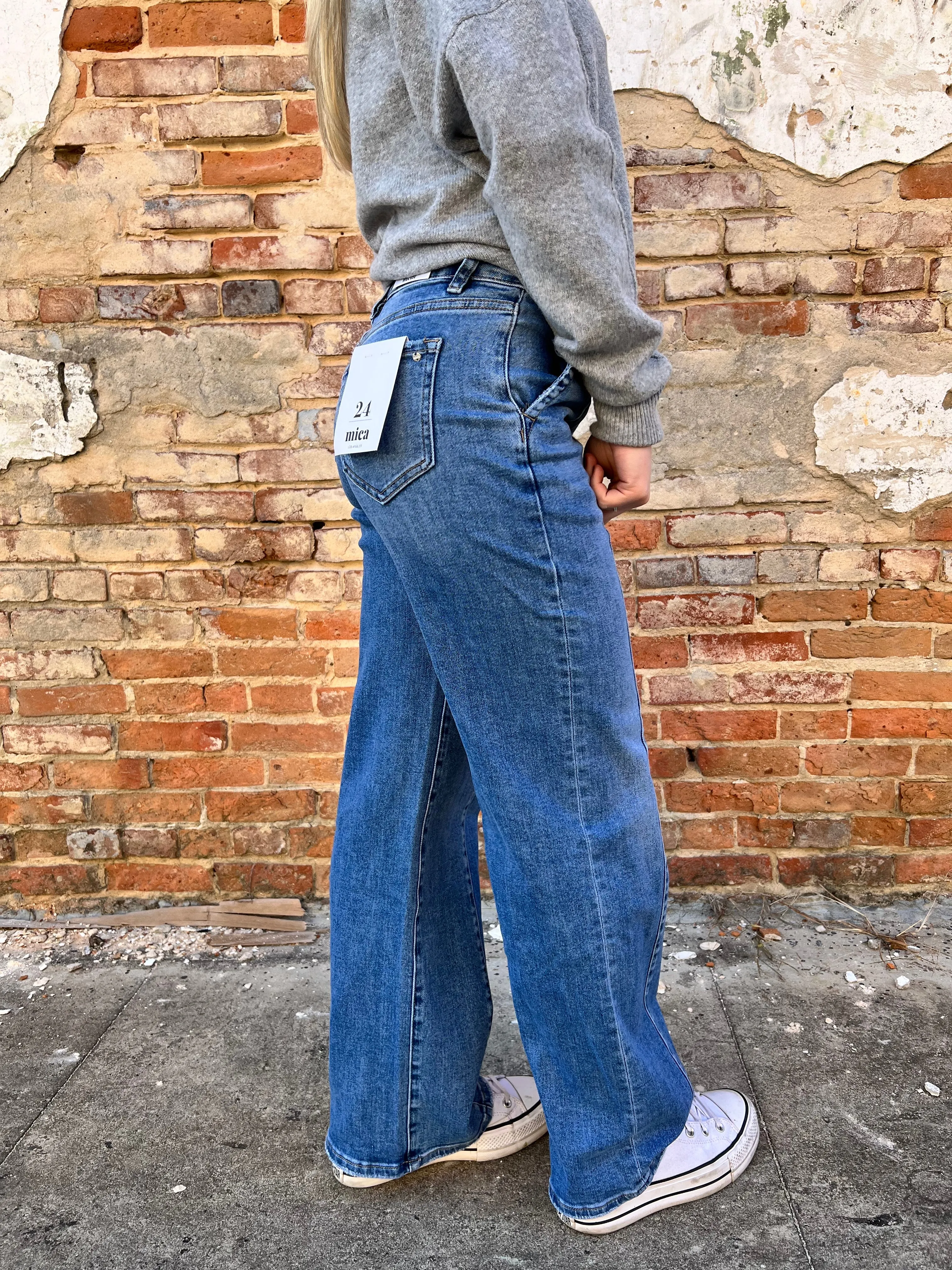 Marleigh Front Seam High Rise Wide Leg Jeans