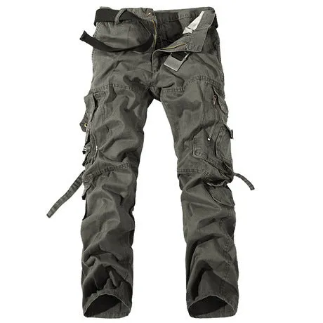 Men's Casual Ankle Strap Multiple Pockets  Pants Straight Cotton