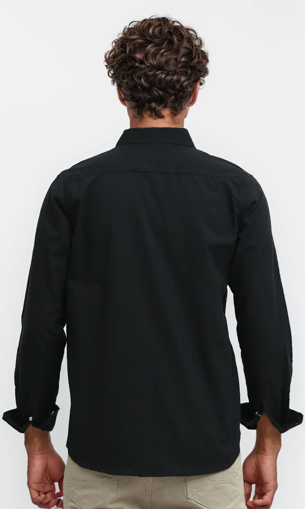 O188519  Solid Long Sleeves Casual Black Buttoned Shirt