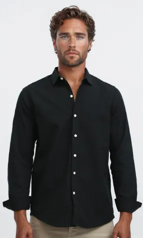 O188519  Solid Long Sleeves Casual Black Buttoned Shirt