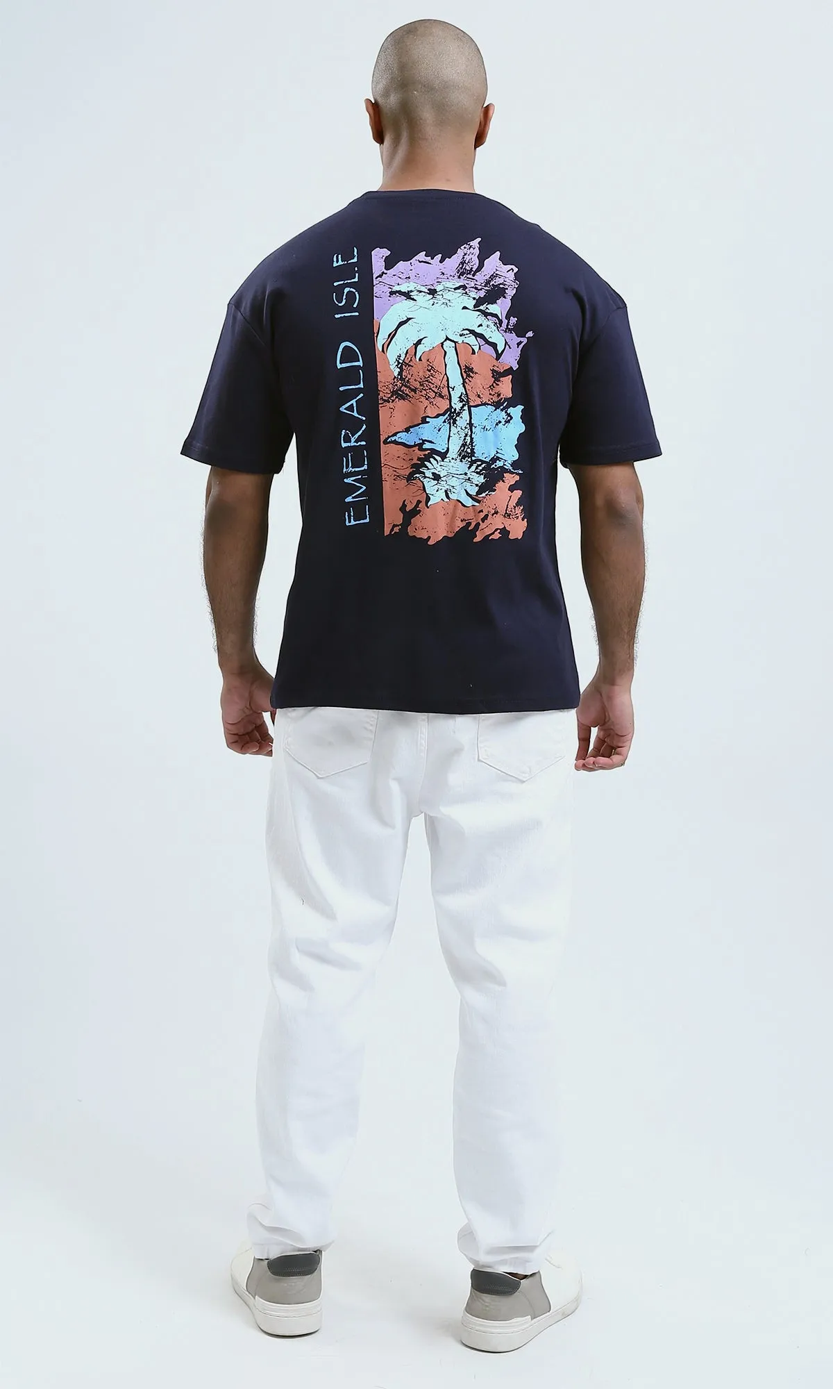 o190190 - Dark Navy Casual Printed Summer Tee