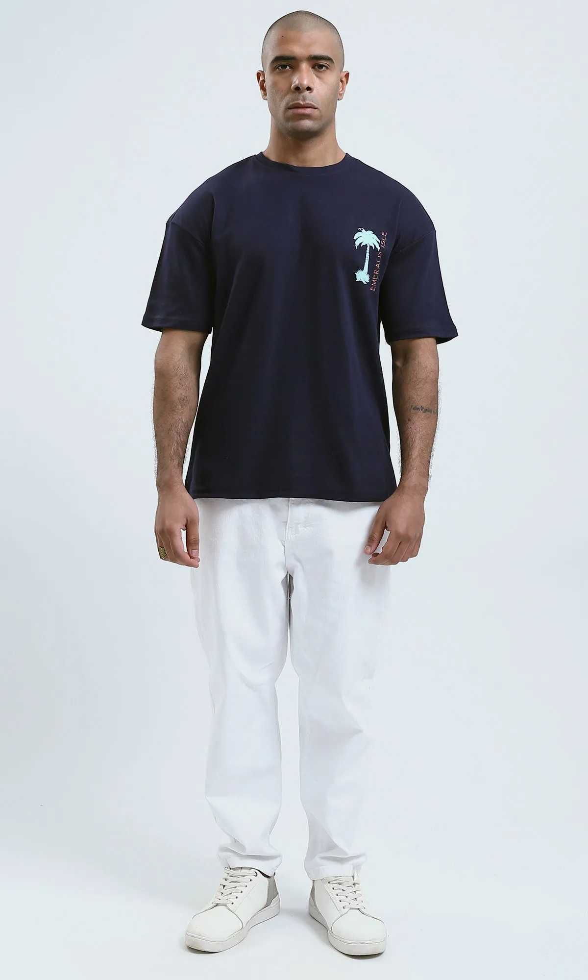 o190190 - Dark Navy Casual Printed Summer Tee