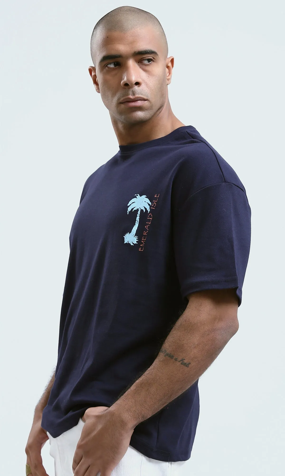 o190190 - Dark Navy Casual Printed Summer Tee