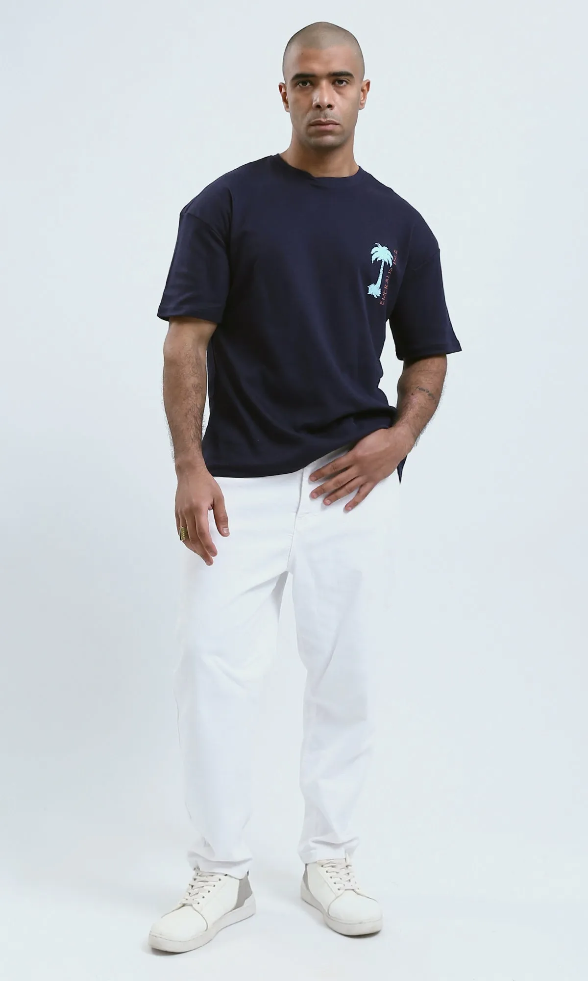 o190190 - Dark Navy Casual Printed Summer Tee