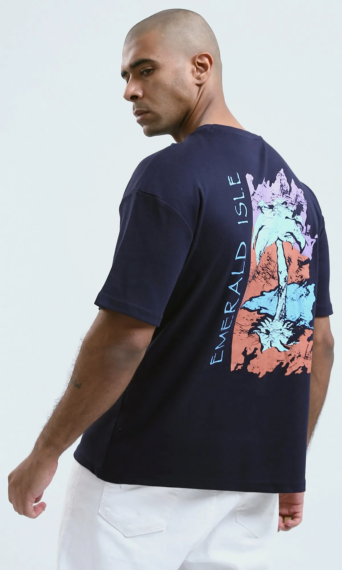 o190190 - Dark Navy Casual Printed Summer Tee
