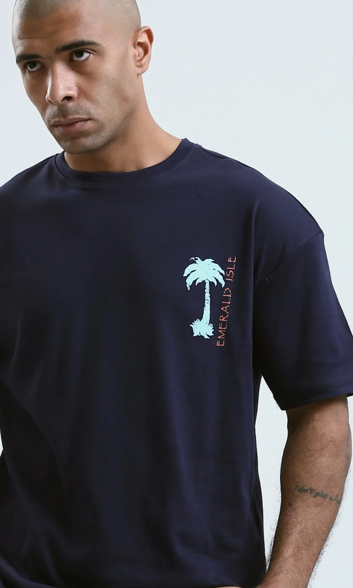 o190190 - Dark Navy Casual Printed Summer Tee