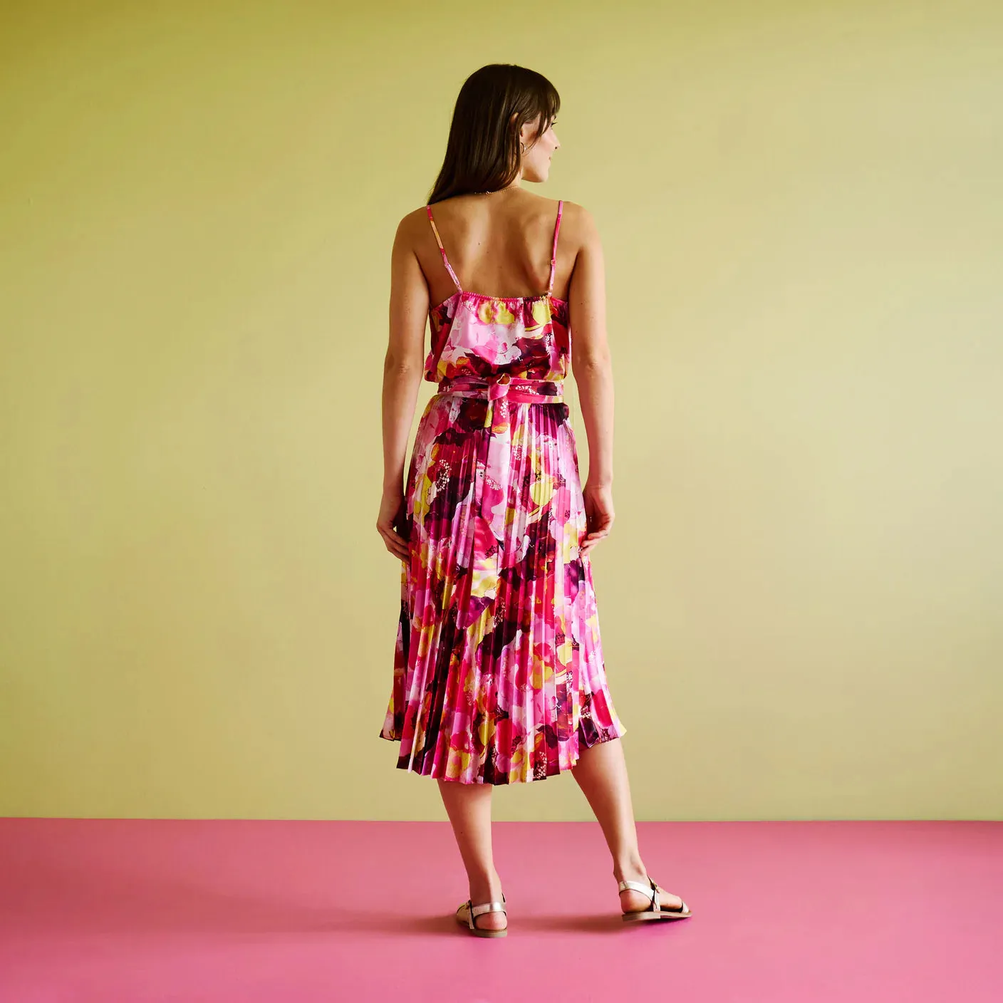 Pleated Wrap Skirt | Pink Painted Floral