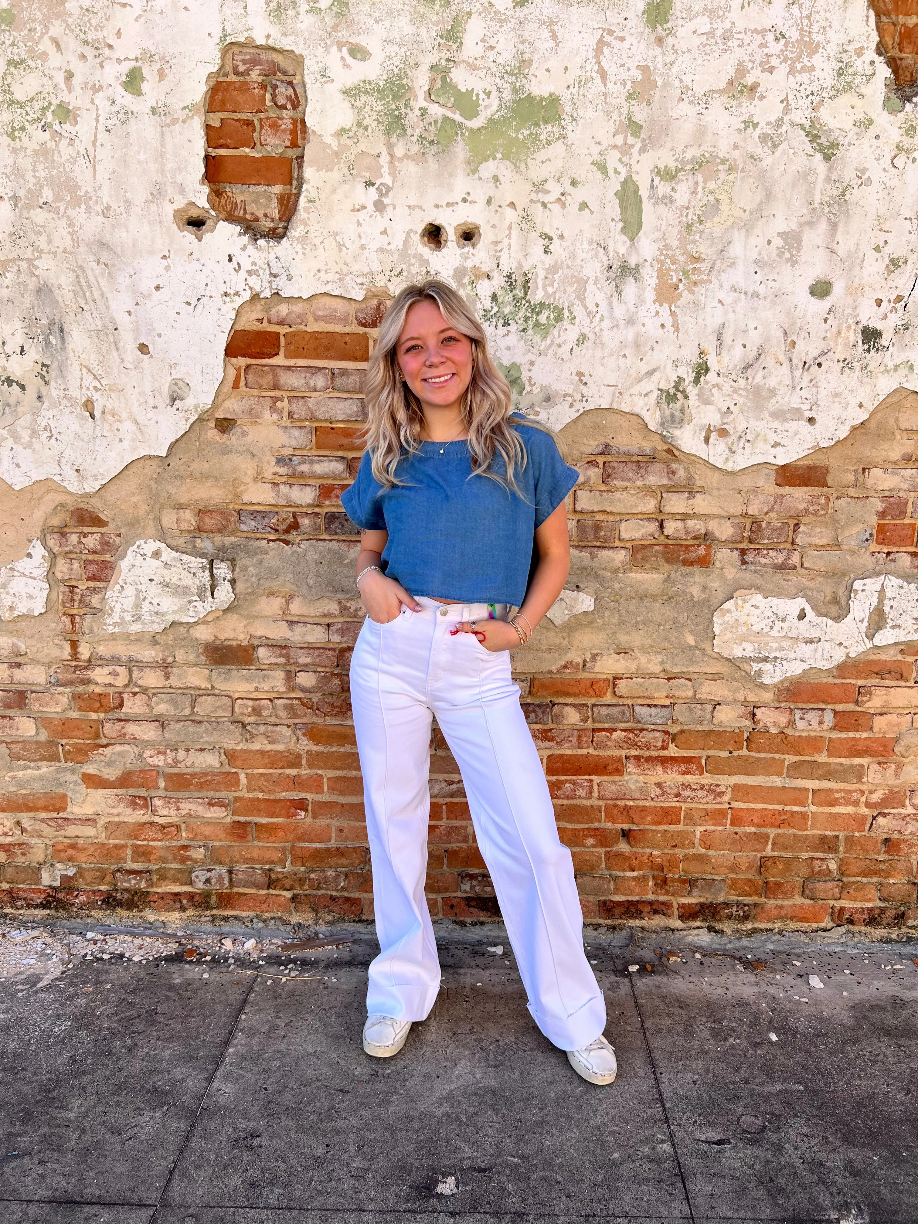Renn Folded Hem Wide Leg Jeans